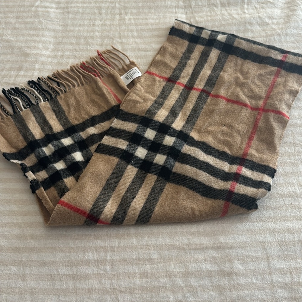 Burberry Tan and Black Checkered Scarf